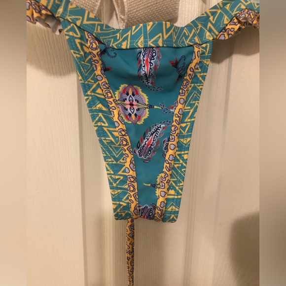 Multicoloured Bikini String Top and Brazilian Tanga Bottoms, Ruffles Sexy & Cute - Picture 4 of 7